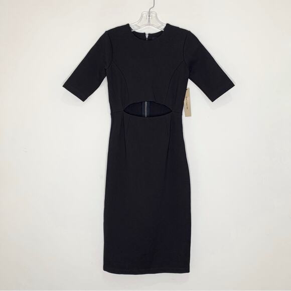 NEW Reformation Evita Midi Dress (Sz 0) Cut-Out Stretch Ponte Black - Picture 4 of 13